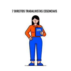 Ilustração vetorial de uma trabalhadora confiante segurando a Carteira de Trabalho (CTPS) para o artigo sobre os 7 direitos trabalhistas essenciais.