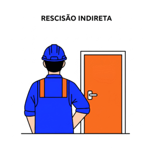 Ilustração representando o conceito de rescisão indireta, com um trabalhador de costas olhando para a porta de saída do escritório.